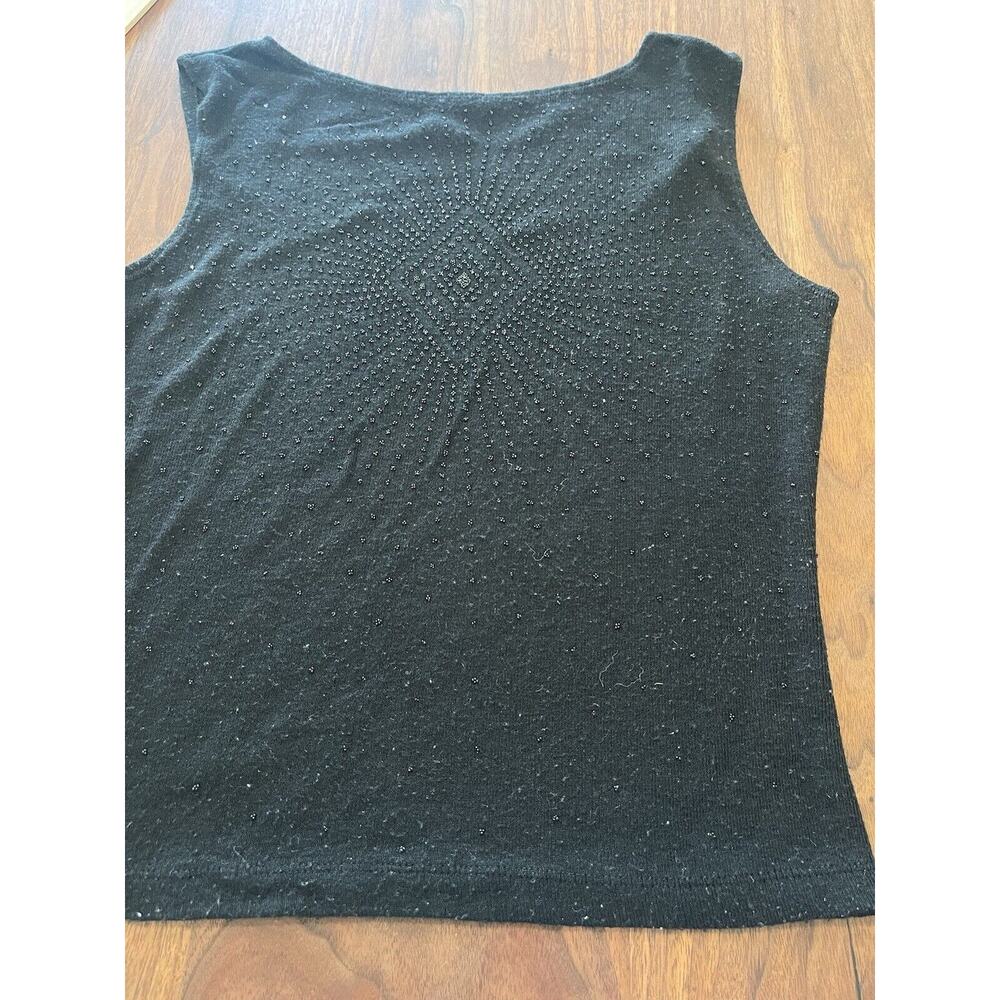 Womens obe L Blouse Black Sleeveless Beaded Classic Stretch Evening Business